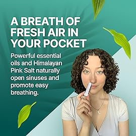 Basic Vigor Pocket Neti Breathe Easy Himalayan Salt Aromatherapy Sinus Inhaler 2 Pack with Essential Oils. Natural Nasal Stick/Nasal Inhaler with Eucalyptus. Made in The USA.