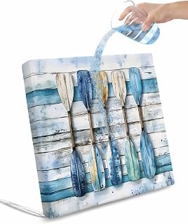 Outdoor Chair Seat Covers, Summer Seaside Ombre Paddle Waterproof Cushion Cover Sectional Gradient Blue Wood Board Furniture Protector Slipcovers for Dining Room Party Event Chairs 4Pack