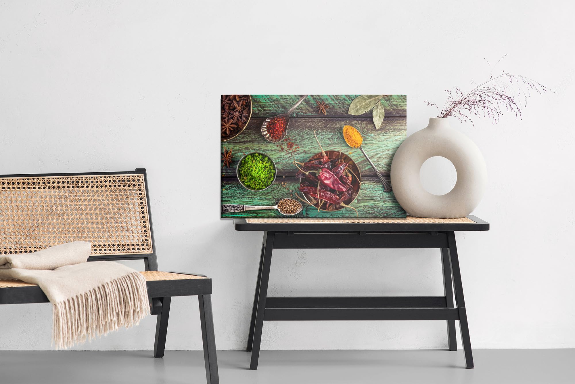 WALLERO Leinwandbild Orientalische Gewürze – Moderne Wanddeko & Kunstdruck | Wandbilder für Wohnzimmer Schlafzimmer Küche Flur | XXL Leinwandbilder auf hochwertiger Fotoleinwand 90x60