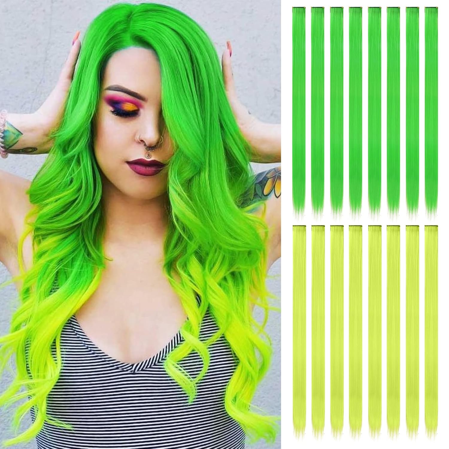16 Pcs Colored Hair Extensions Party Highlights Hair
