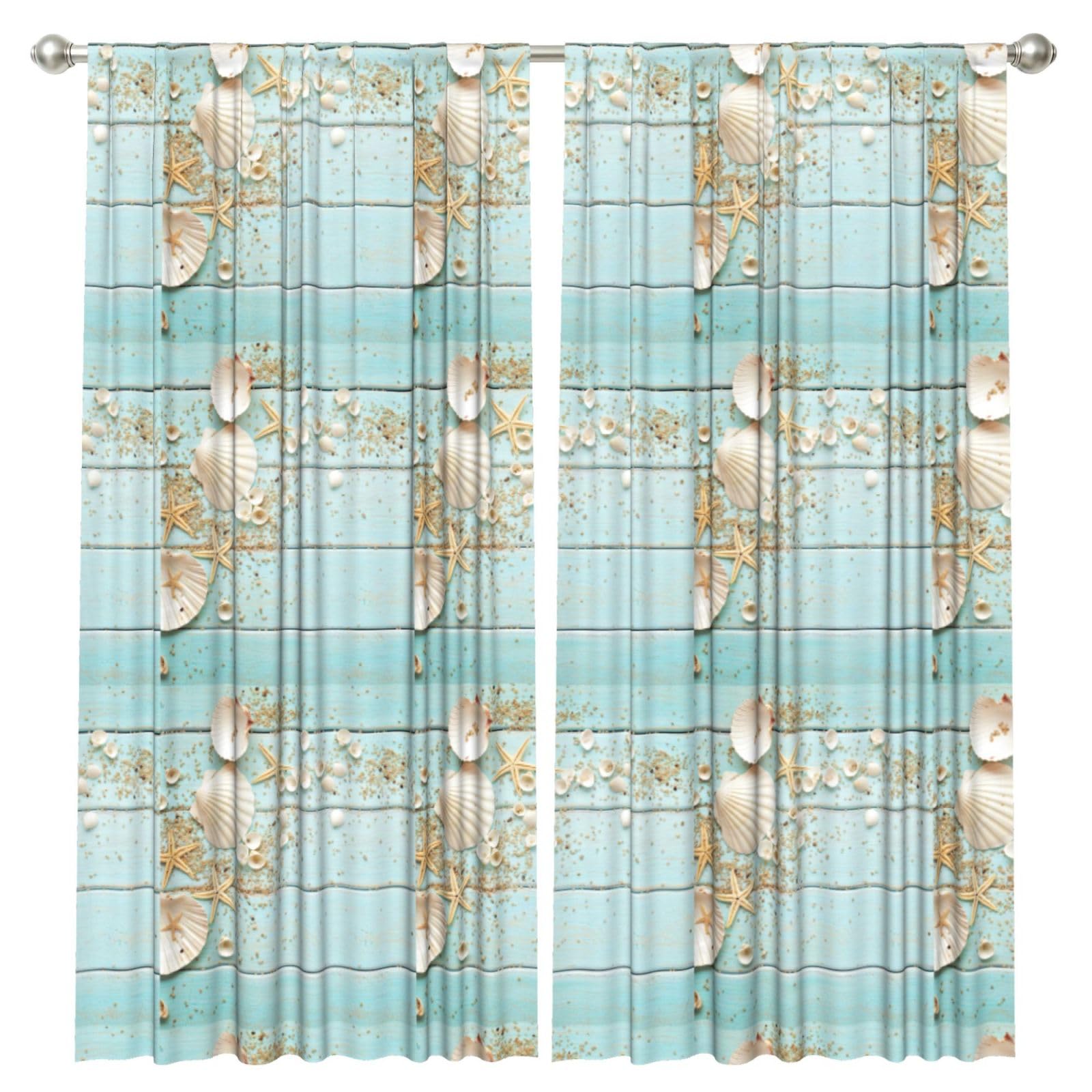 InOmak Beach Shell Sea Collection Vintage, 2 Panels Window Curtains 52 x 84 Inch Blackout Curtains for Living Room Bedroom