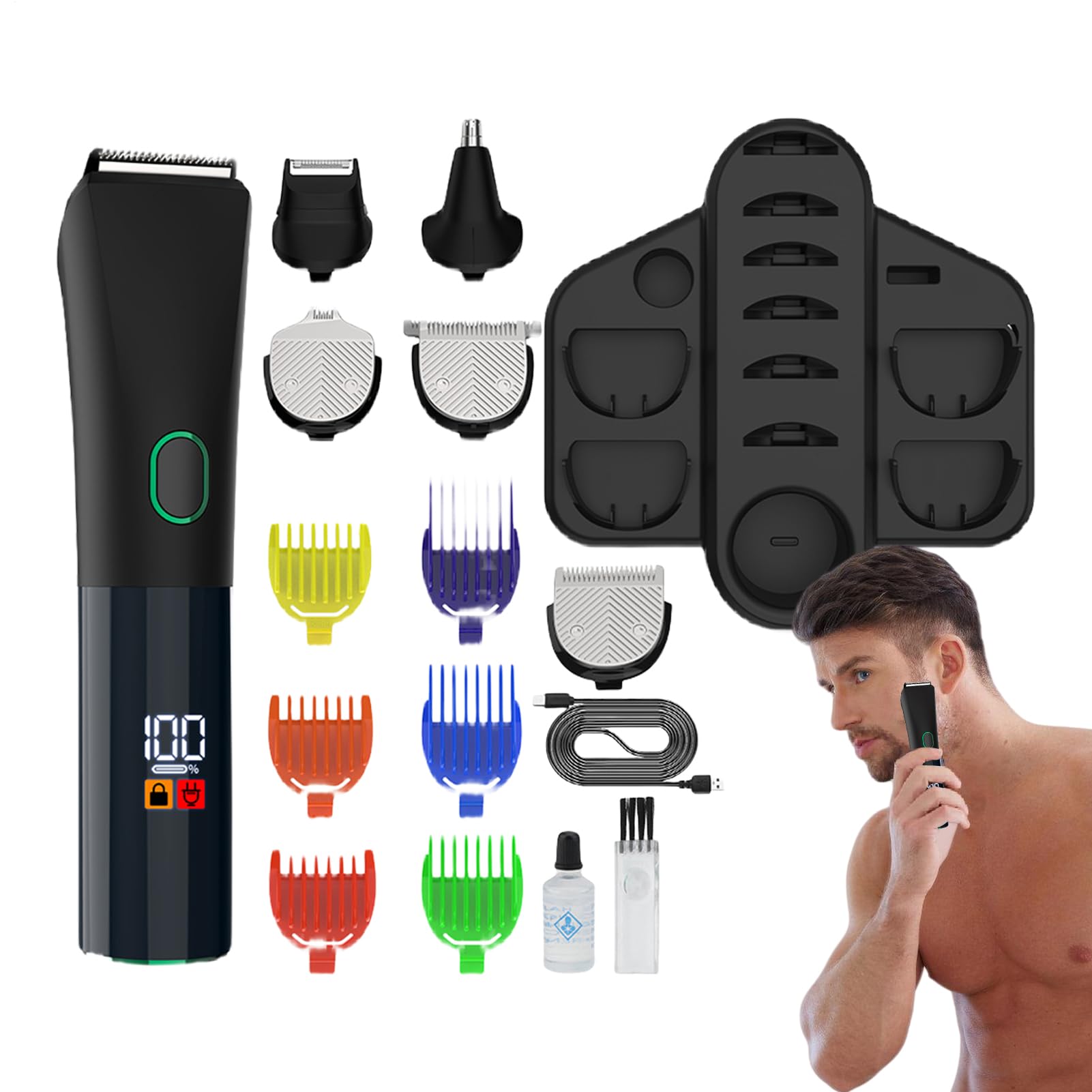 Trimmer Senza Fili per Uomini Dispositivo Wireless Ricaricabile USB | Trimmer per capelli ricaricabile impermeabile, kit toelettatore viso, corpo e baffi con rasoio orecchie