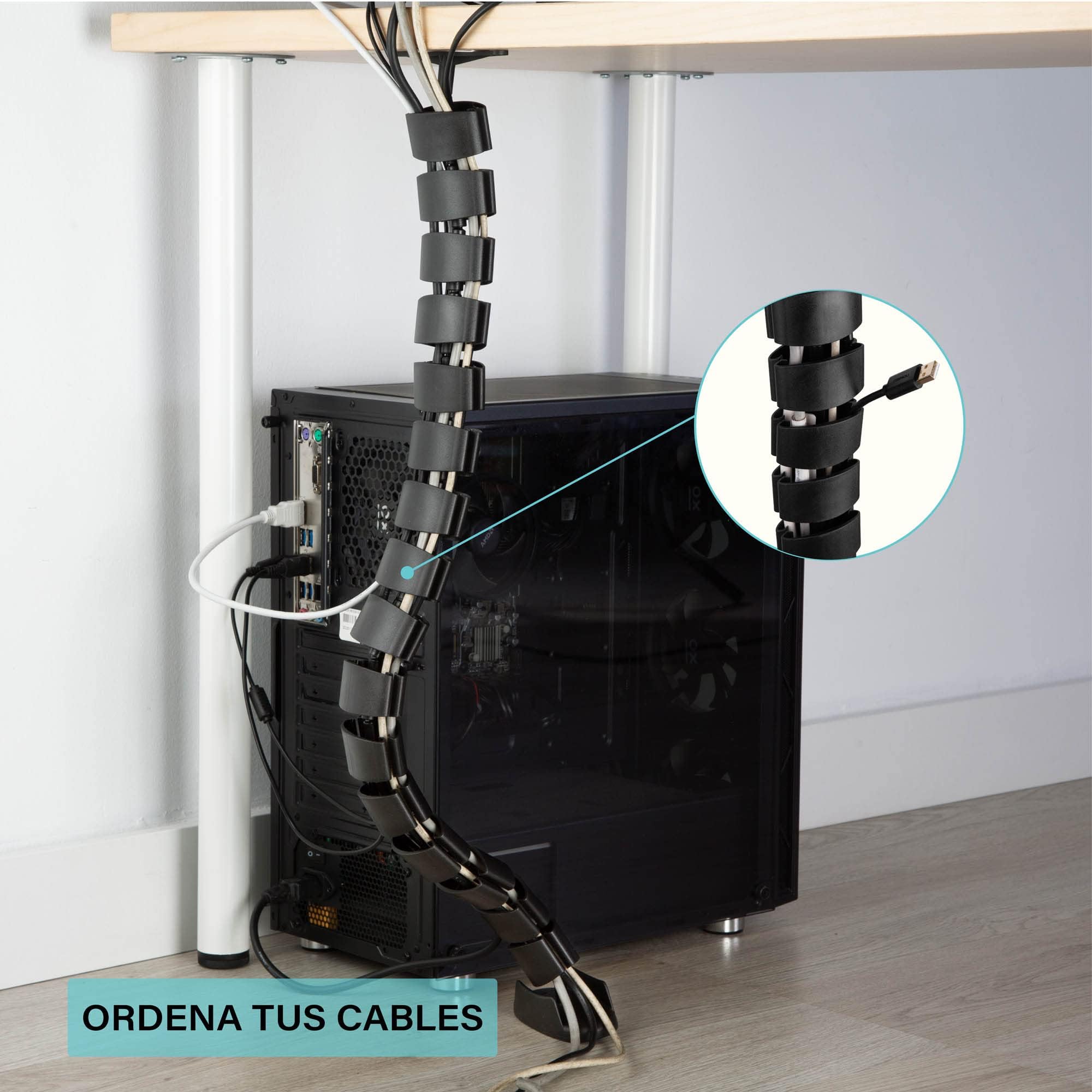 Organizador de Cables, Cubre Cables Flexible, Tubo sujeta Cables para hogar y Oficina (Negro 8 Unidades)