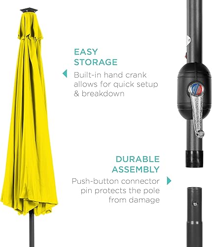 Vista 376 de Best Choice Products - Sombrilla solar de 7.5 pies para exteriores, patio, mesa, mercado, terraza, piscina con inclinación, manivela, luces LED