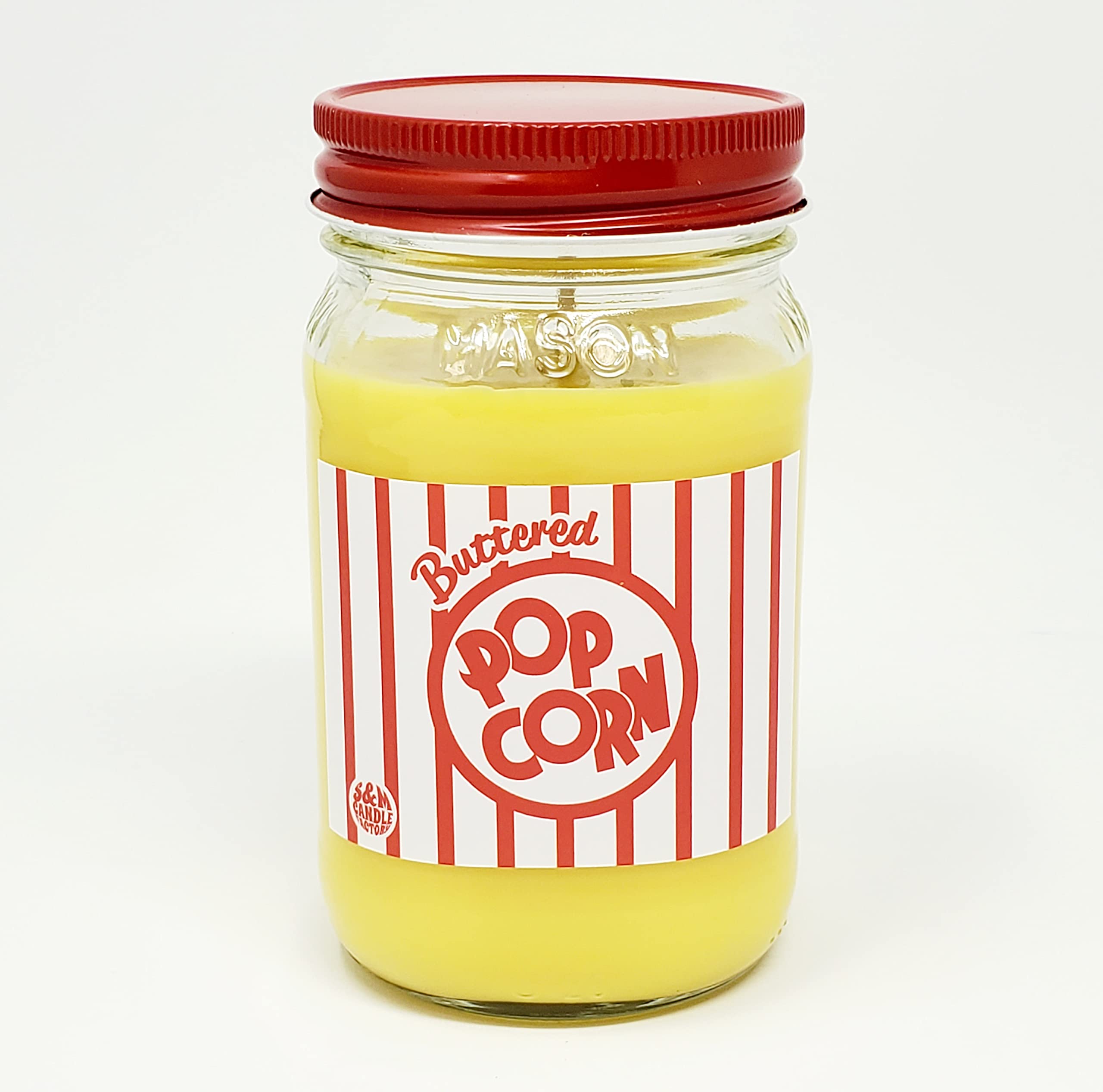 S&M Candle FactoryButtered Popcorn ~ Premium 100% All Natural Soy ~ Movie Night ~ Highly Scented Mason Jar (16oz Mason Jar)