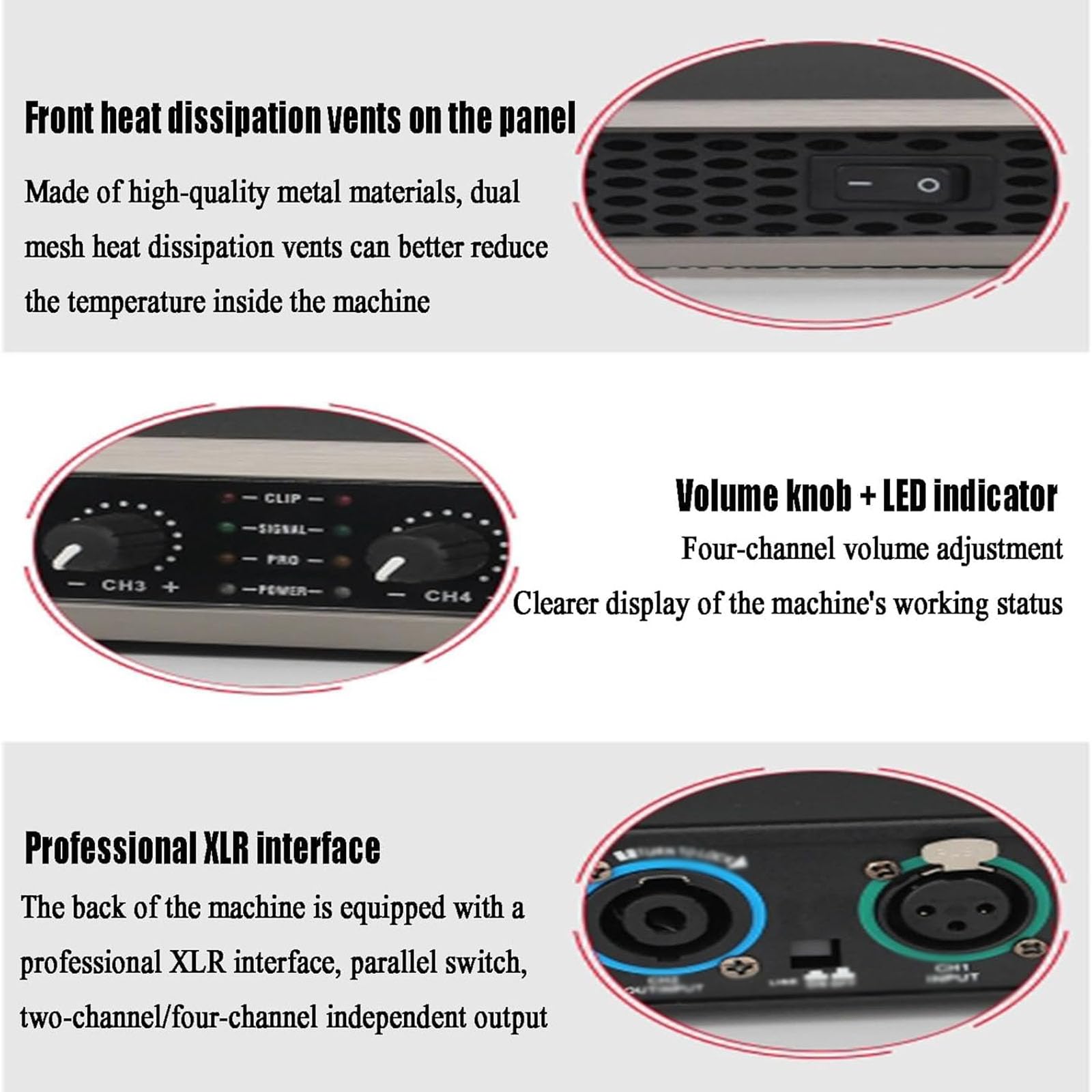 800 W 4-kanałowy cyfrowy wzmacniacz mocy, kompaktowy wzmacniacz audio z siatkami rozpraszającymi ciepło, do głośników domowych, karaoke i kina domowego.