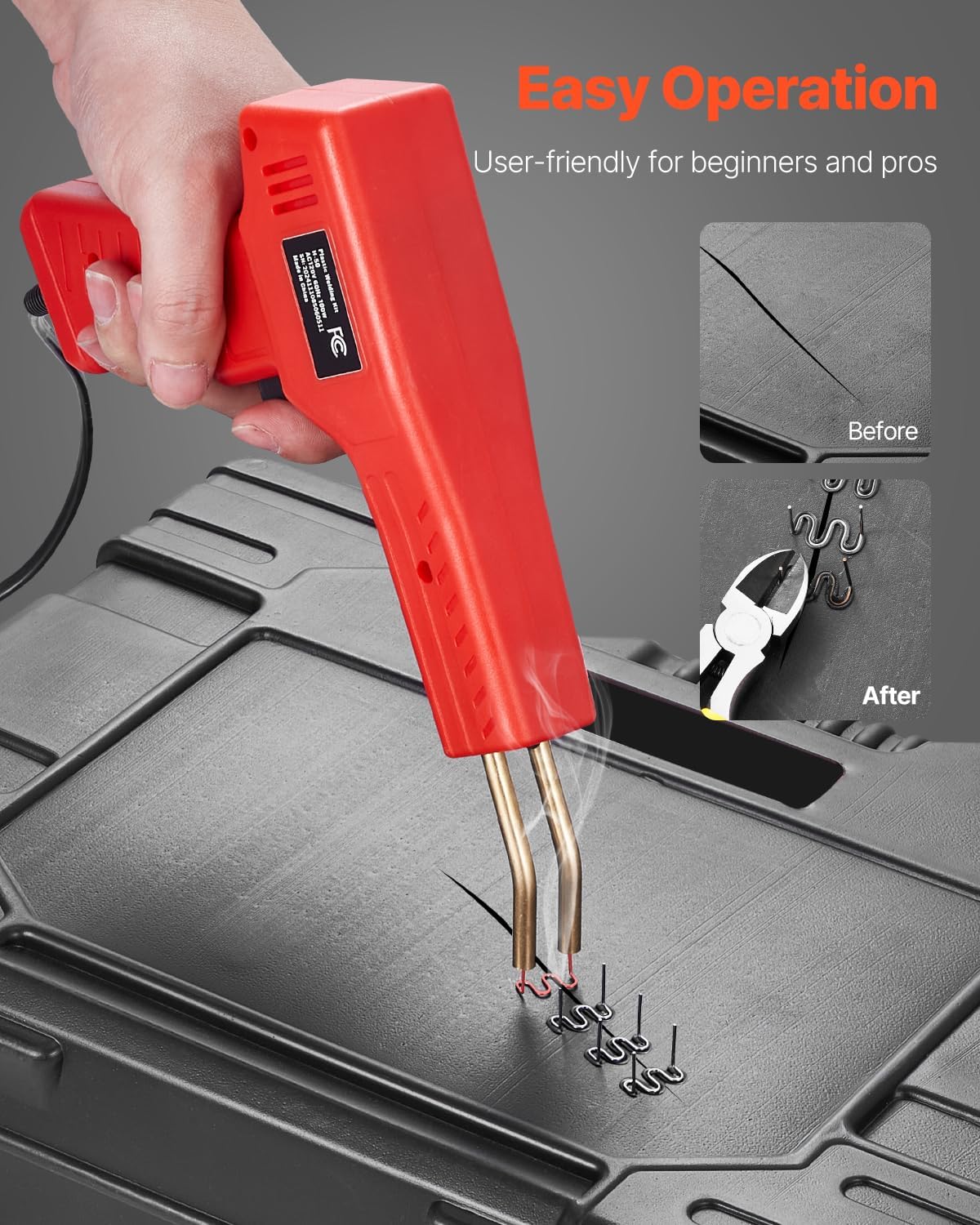 VEVOR Plastic Welder Kit Deluxe, 100W Plastic Welding Gun + 60 W/100W Soldering Iron, Professional Plastic Repair Welding Tool with 1000PCS Hot Staples & 60 Rods for Car Bumper Kayak Electronics Toys