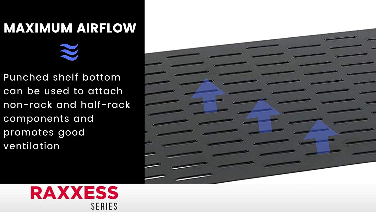 Raxxess UNS1 Vented Universal Tray Shelf for 19" Server, Bottom Slots for Mounting Non Half-Rack Equipment, Black (RAX UNITRAY)