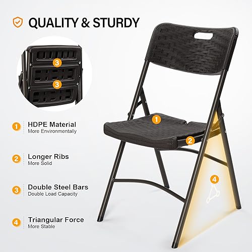 Miniatura 4 de VINGLI Sillas plegables, silla plegable resistente, asiento portátil de plástico HDPE con marco de acero para interiores y exteriores, comedor,