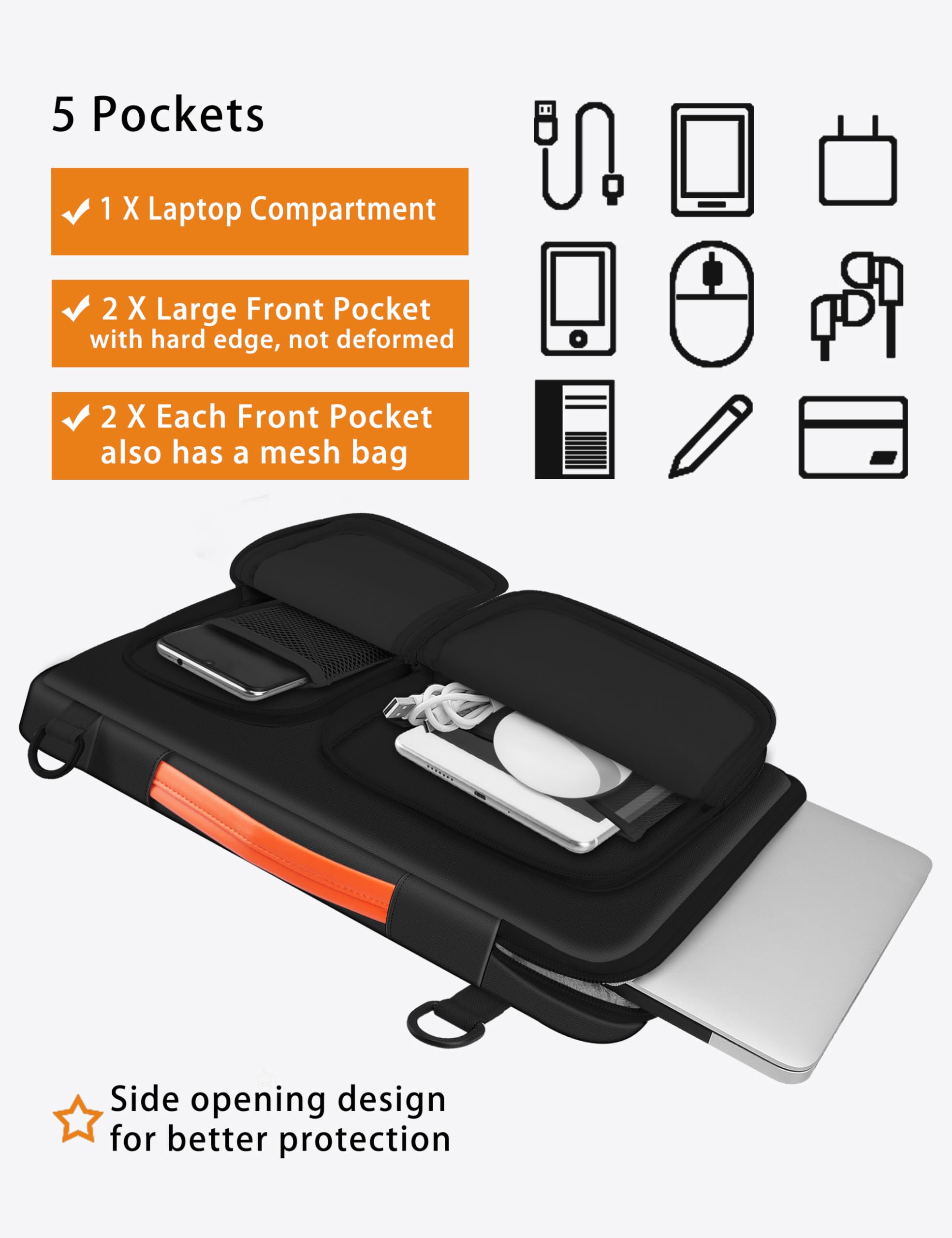 Alfheim Custodia per laptop da 15,6-16", borsa a tracolla leggera impermeabile resistente agli urti, custodia protettiva a 360°, compatibile con MacBook Pro A1398 A2141 A2485, Surface Book