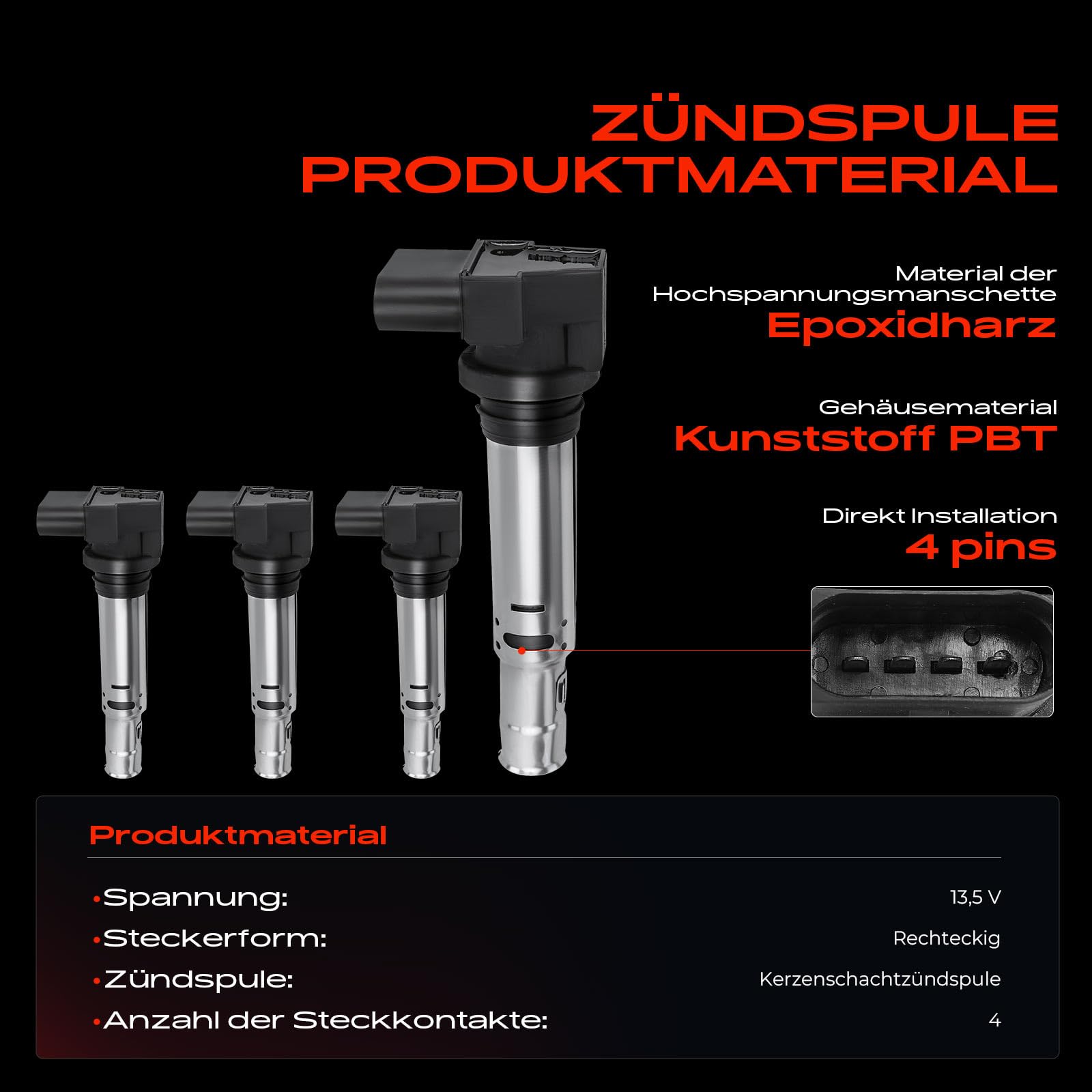 Frankberg 4x Zündspule + 4x Zündkerze 036905715 | Kompatibel mit A1 Sportback 8XA 8XF, Altea XL 5P5 5P8, Polo 6C1 6R1, T.o.u.r.a.n 1T1 1T2, CC 358, Golf Plus 521 5M1