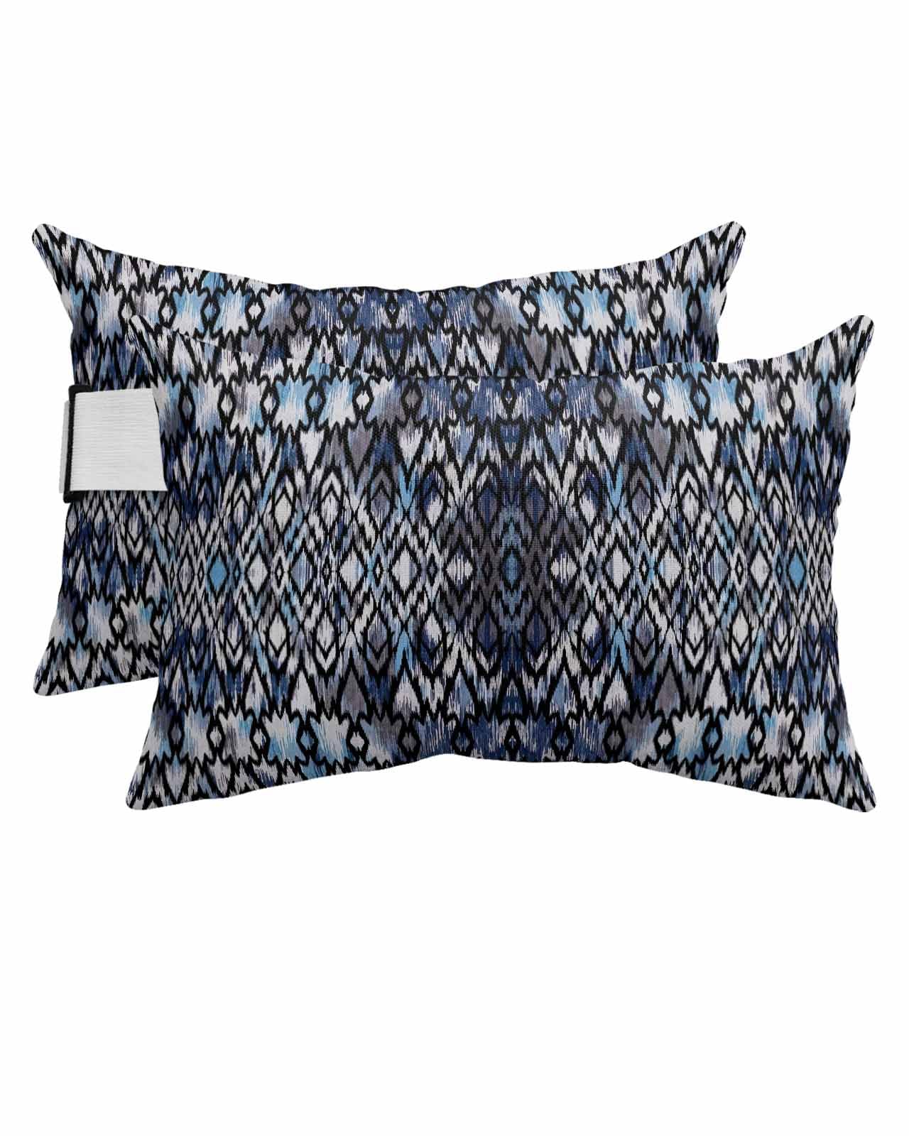 Outdoor Pillows Covers with Inserts Boho Circle Blue Abstract Geometric Lines Texture Waterproof Pillow with Adjustable Strap Throw Pillows for Patio Furniture Pool Lounge Chair, 11x16 Inch, 2PCS