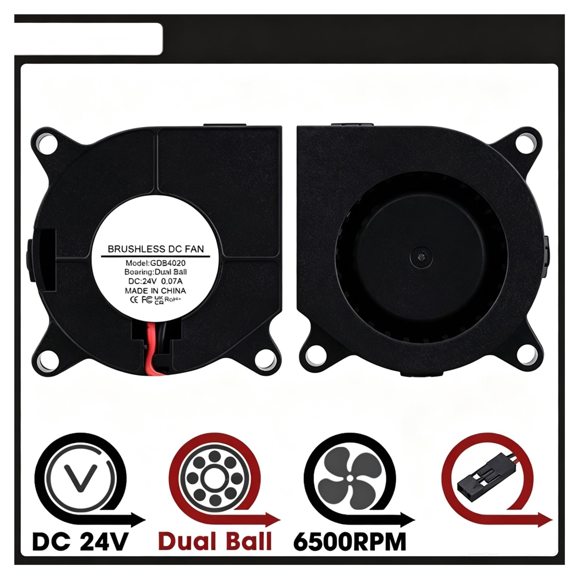 Ventilador Micro Turbo de doble bola for pieza de impresora 3d y refrigeración de tarjeta gráfica | 4020 Ventilador 24V 12V 5V Enfriador 40MM X 20MM Soplador 40mm(24V Ball DuPont 1M,5Pcs 4020)