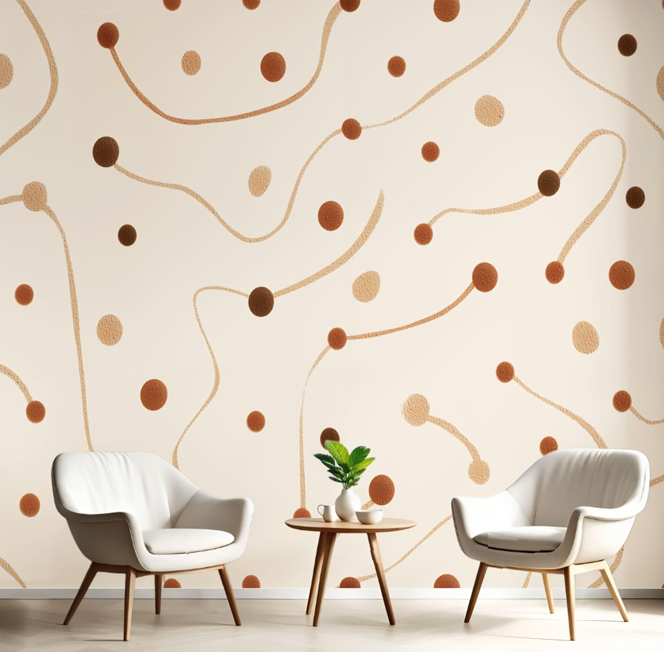 Papier peint panoramique beige motifs géométriques simples en 400x280cm pour grand mur de salon
