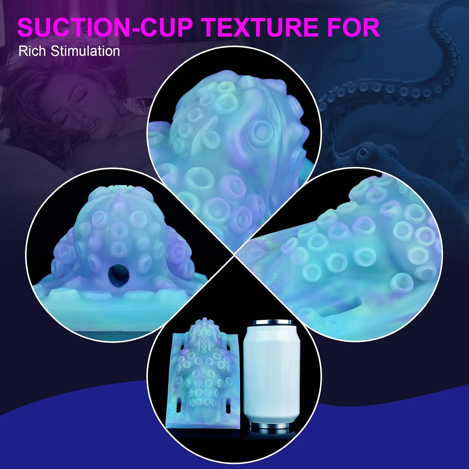 Grinder Sex Toy, Octopus Tentacle Sex Toy, Foreplay Clitoral Stimulator with Belt, Glow Soft Silicone Nipple Anal Massager, Waterproof Wearable Clit Stimulator Grinding Sex Toy for Women Lesbian