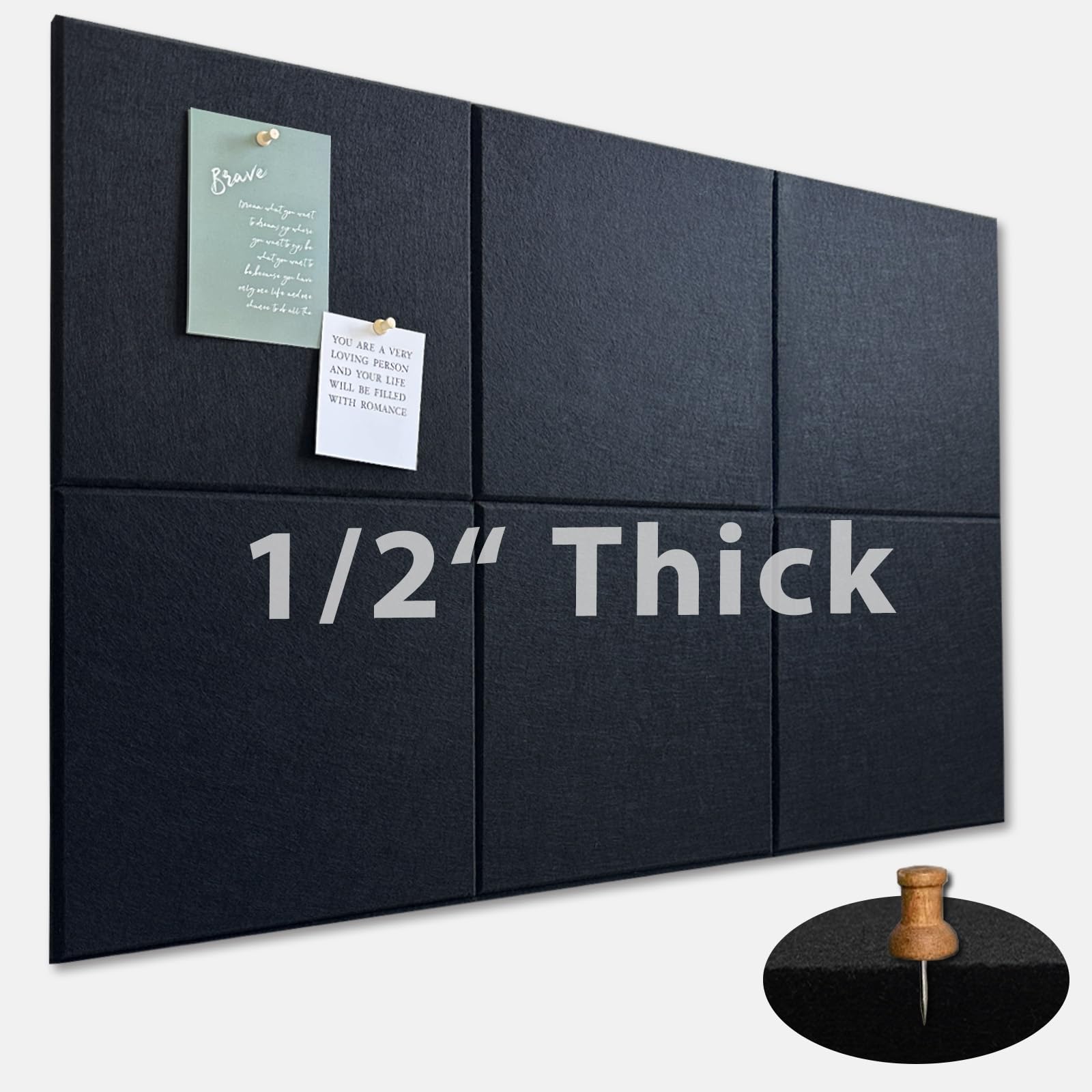 Large Cork Board for Office Wall Decor,36"x24"-6 Pack Cork Board Tiles with Safe Removable Adhesive Tabs, 1/2" Thick, Felt Bulletin Board Pin Board