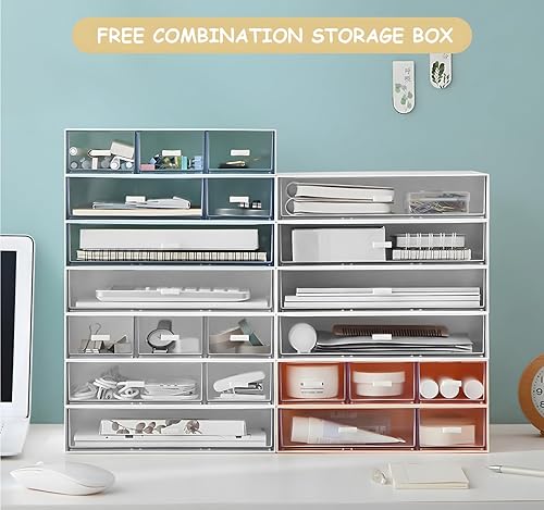 Miniatura 6 de Organizador de escritorio con 5 cajones, caja de almacenamiento apilable de plástico en el escritorio, cajones pequeños unidad de almacenamiento