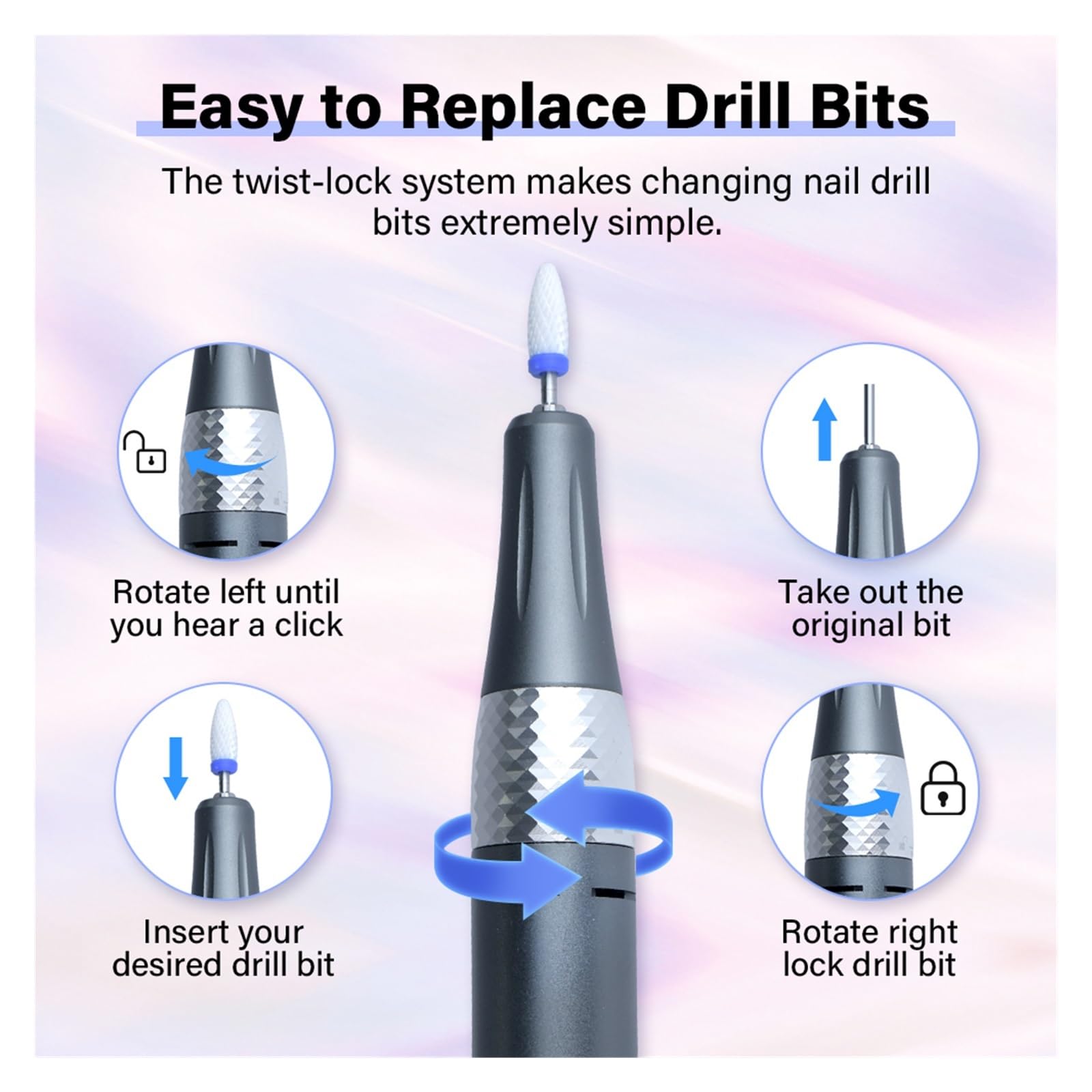 Lima per Unghie Professionale per levigatrice elettrica per Unghie da 45000 Giri/min per Gel per Manicure Acrilico Art