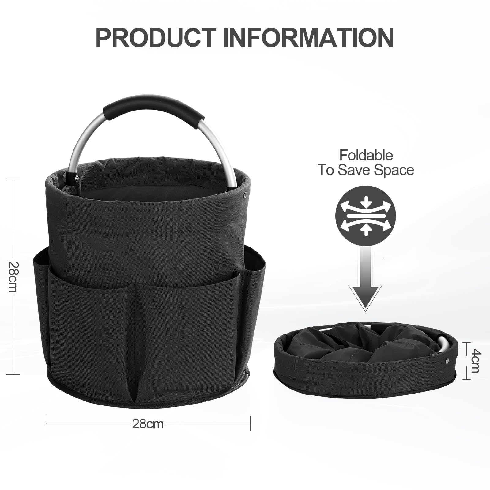 CheurYae Tool Bag,Collapsible Garden Small Tools Bag,Portable Multi Cleaning Organiser Caddy,Bucket Tool Bag with Handle (black) - Image 2