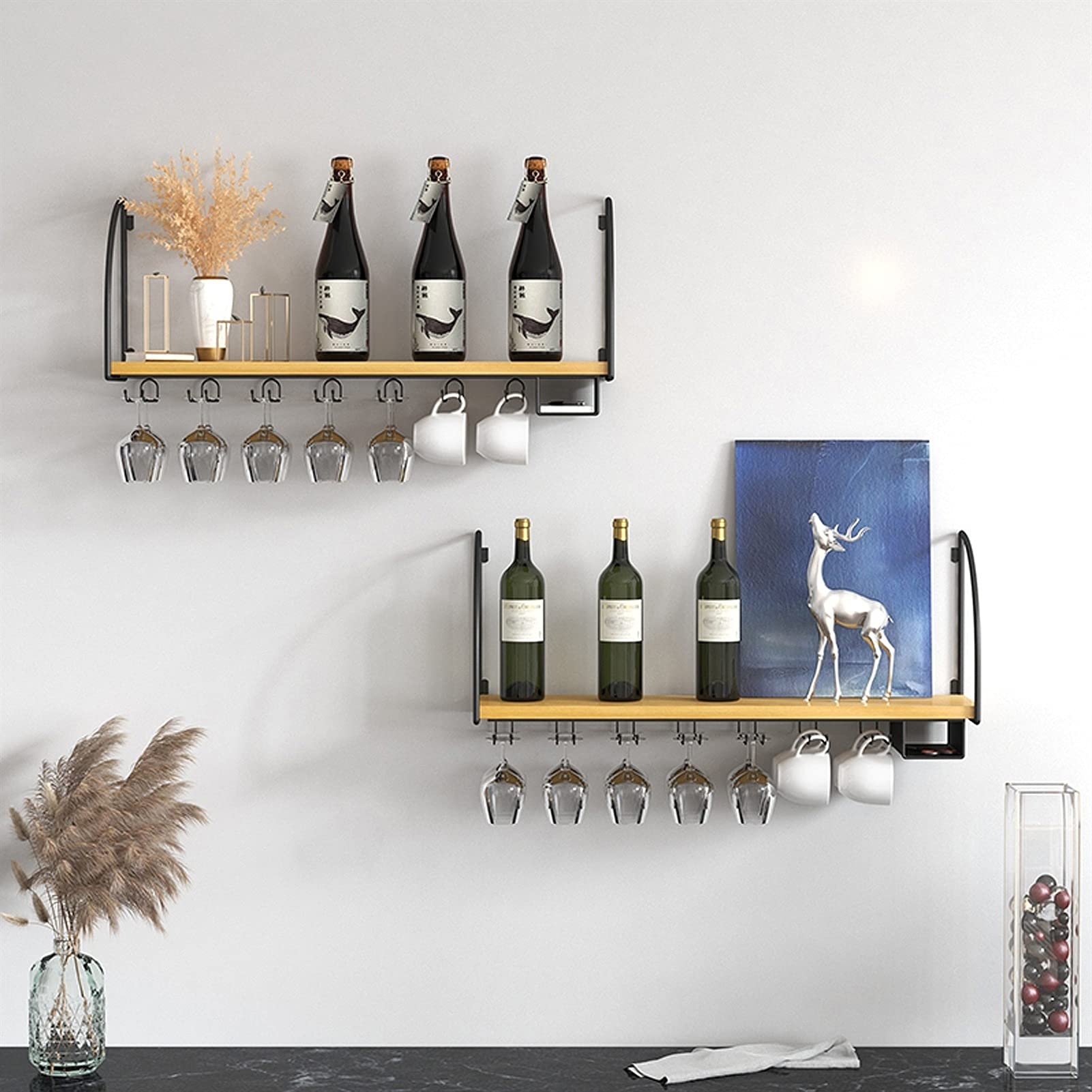Deckenregal-Weinregale für Wandmontage aus Metall, Weinglas-Aufbewahrung, schwimmende Regale, Weinglasregal, für Präsentation, Rotwein, Weinglas, Bücher, Aufbewahrung und Dekoration (Größe: