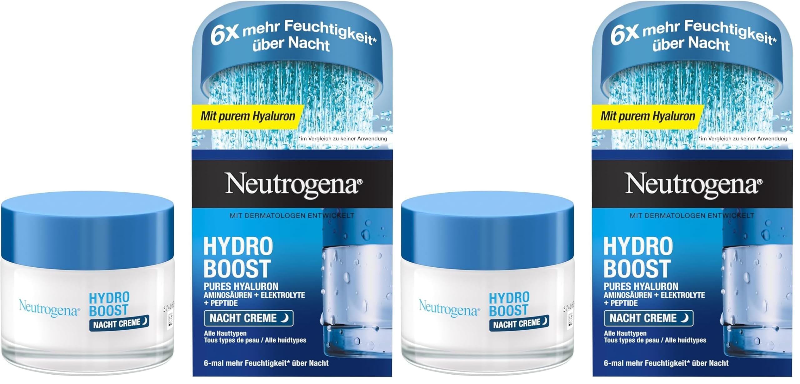 Neutrogena Hydro Boost Nachtcreme, regenerierende Gesichtspflege mit purer Hyaluronsäure, feuchtigkeitsspendende Gesichtscreme für glatte Haut 50 ml (Packung mit 2)