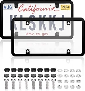 KLSKKJ License Plate Protector, 2 Pack Clear License Plate Covers Frame Shield Combo Unbreakable Tinted Black License Plate Holder Fits Any Standard US Plates with Screws