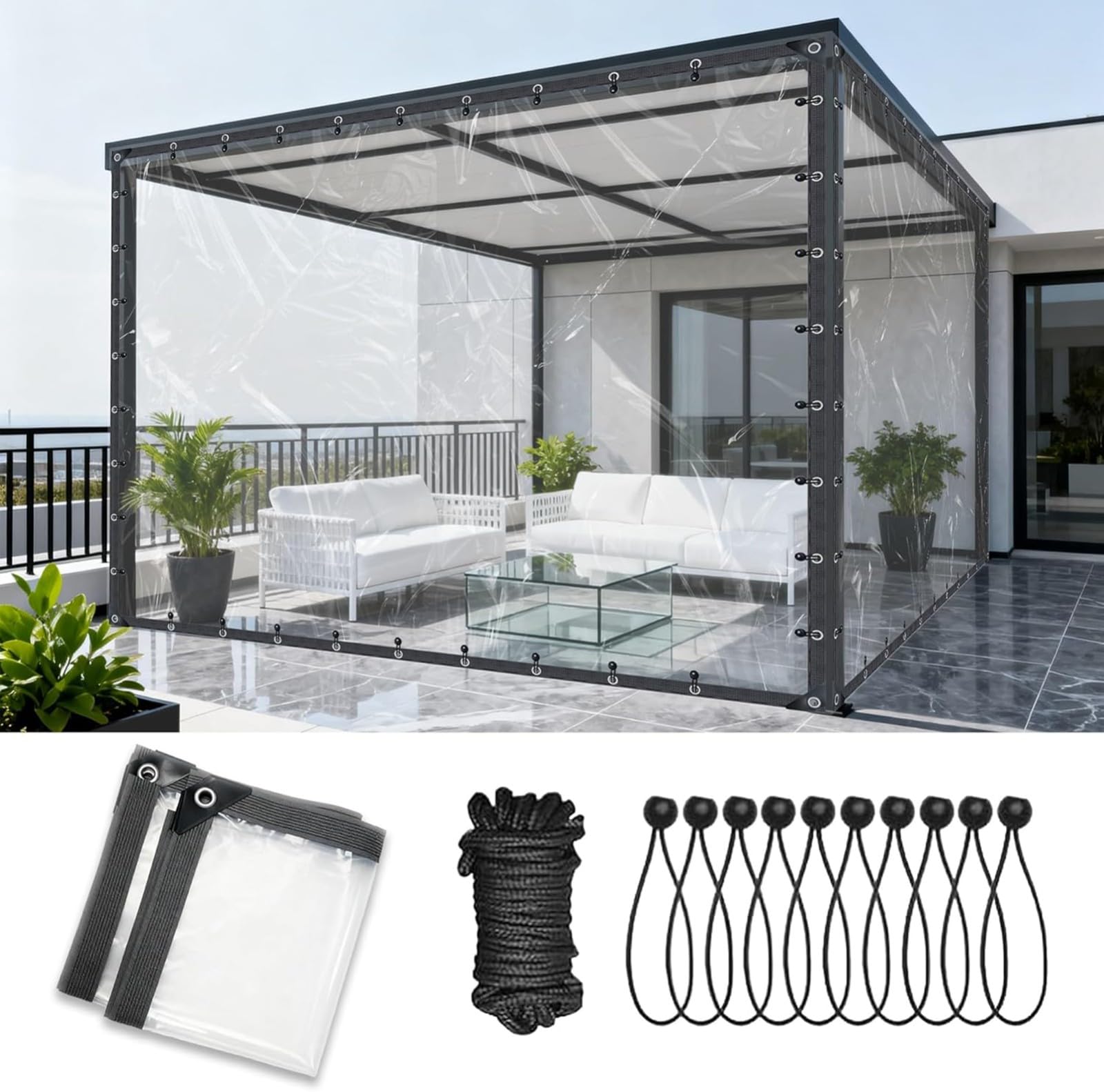Paneles de vinilo transparente para cerramiento de patio con ojales lona 3x4m