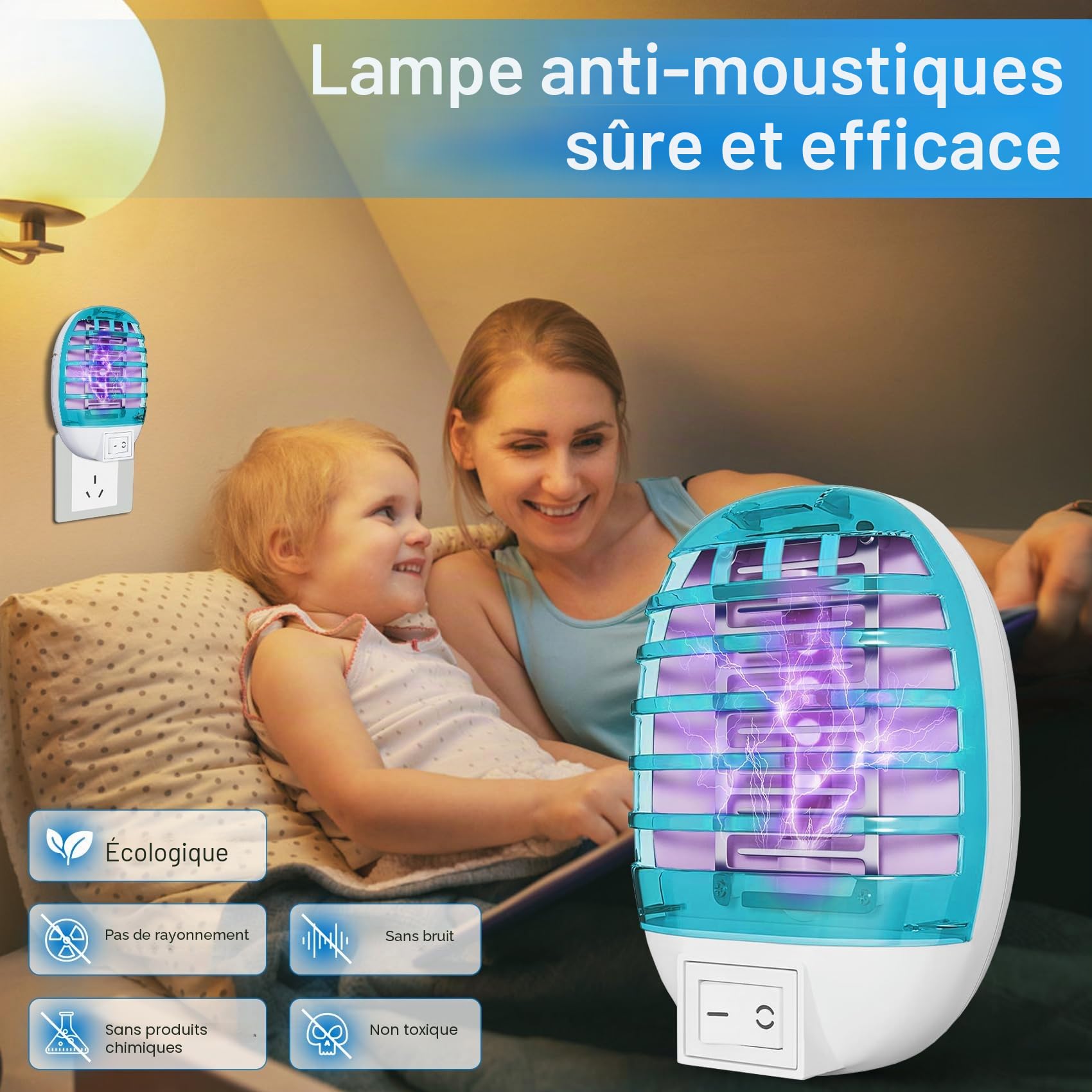 Lampe Anti Moustique,2026 Nouveau Electrique Anti Moustique 4 Tue Mouche Electrique avec lumière UV Piège à Insectes électrique Répulsifs à Moustiques,Anti Mouches Sûr et Efficace