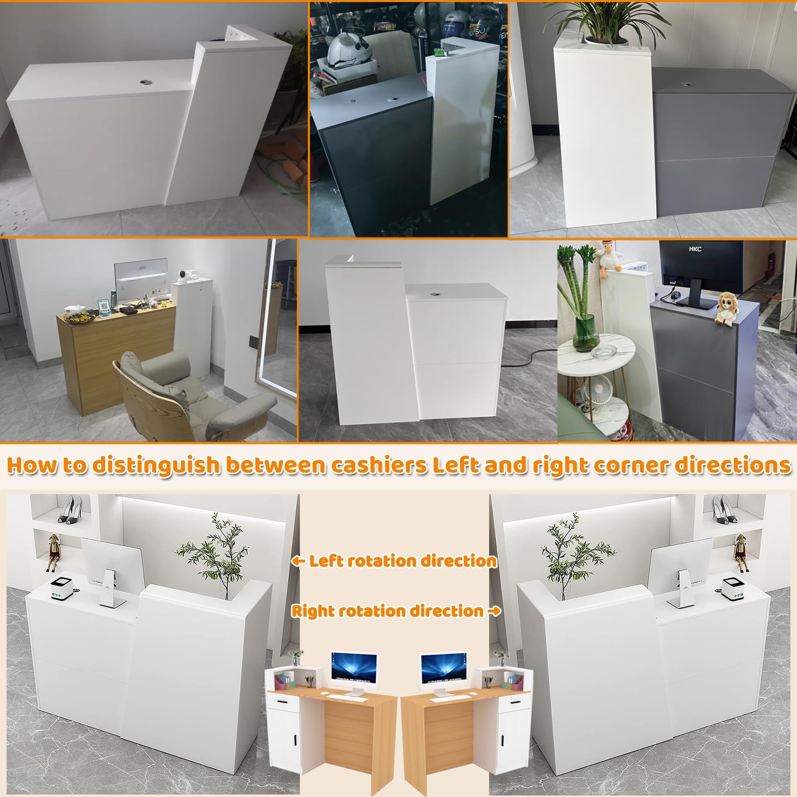 Descrito De Recepción Con Casilleros De Almacenamiento, 80-200CM Mesa De Recepción, Mostrador De Pago Moderno Para Salón, Oficinas, Hotel, Tiendas Minoristas Tabla White+wood-left corner 160×42×100cm