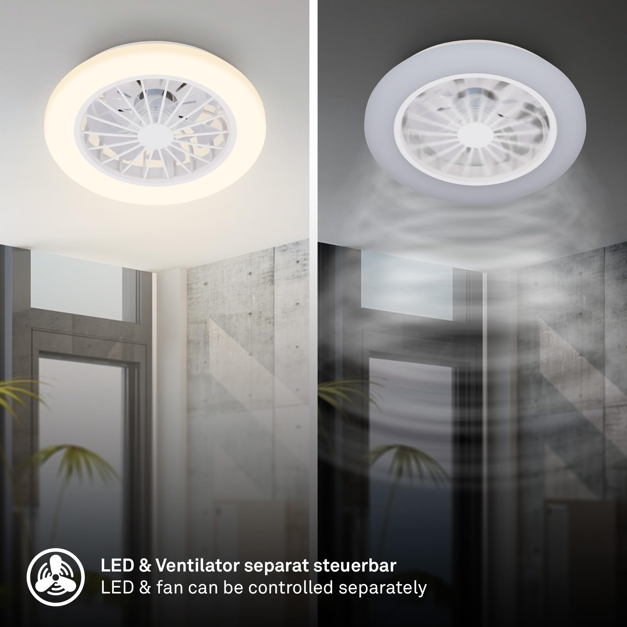 BRILONER - Ventilador de techo con luz LED, mando a distancia, motor DC silencioso con 5 velocidades, CCT y luz regulable, lámpara ventilador techo dormitorio, 38 x 14 cm, blanco
