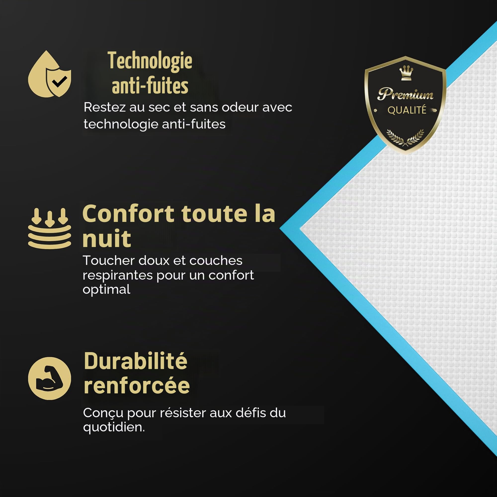 Lot de 50 alèses jetables pour incontinence | 60 x 90 cm – Haute capacité d'absorption – Alèses de lit pour enfants et adultes | Tapis de lit de maternité | Protège-matelas imperméable