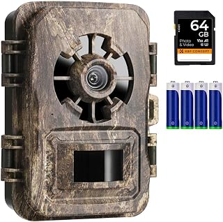 K&F Concept Trail Cameras 24MP 1296P, Game Camera with No Glow Night Vision, IP66 Waterproof Hunting Camera with 0.2s Trigger Motion Activated for Wildlife Monitoring, Free 64GB SD Card and Batteries