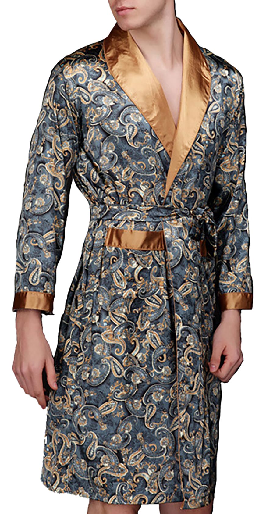 Mens Long Silk Sleeping Gown Men's 100% Silk Nightgown Sleepwear