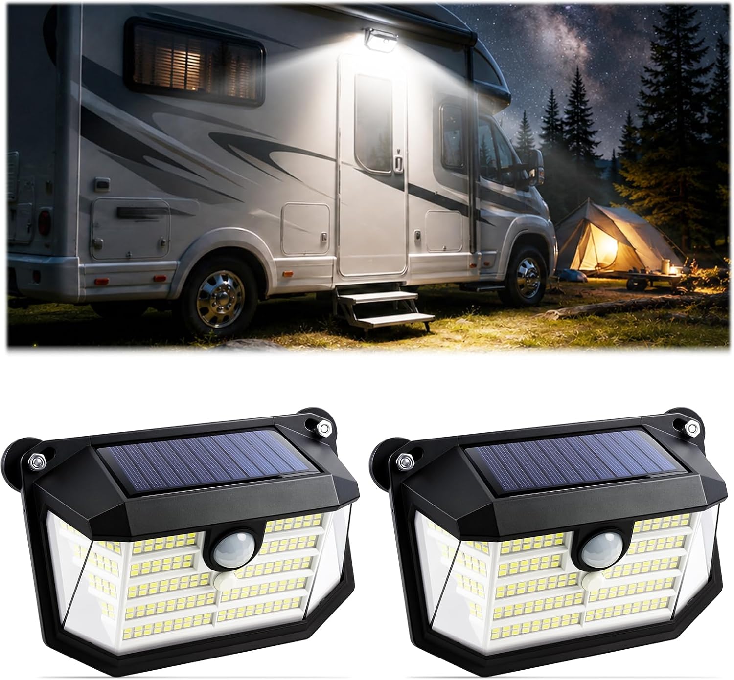 CCBASEBALL 230 LED Magnetic Solar Lights Outdoor, Waterproof RV Porch Light with Motion Sensor, Strong Magnets RV Exterior Lights for RV Trailer Camper (2 Pack)