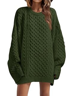 Saodimallsu Womens Oversized Sweaters Chunky Cable Knit Crewneck Long Sleeve Loose Tunic Sweater Tops