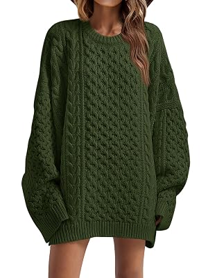Saodimallsu Womens Oversized Sweaters Chunky Cable Knit Crewneck Long Sleeve Loose Tunic Sweater Tops