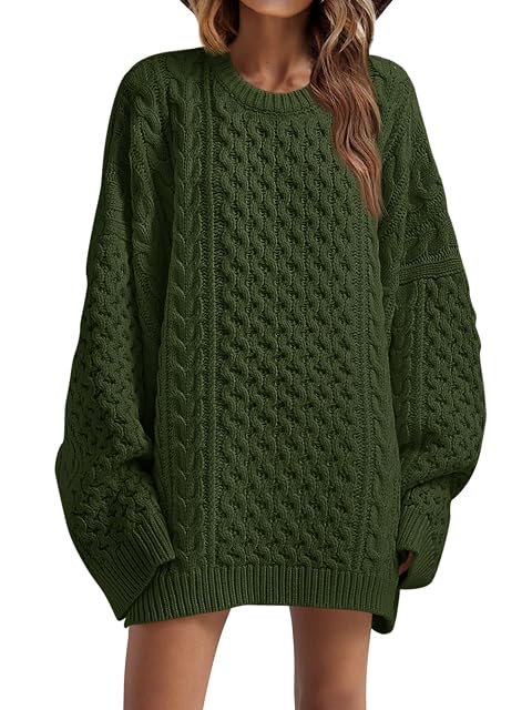 Saodimallsu Womens Oversized Sweaters Chunky Cable Knit Crewneck Long Sleeve Loose Tunic Sweater Tops