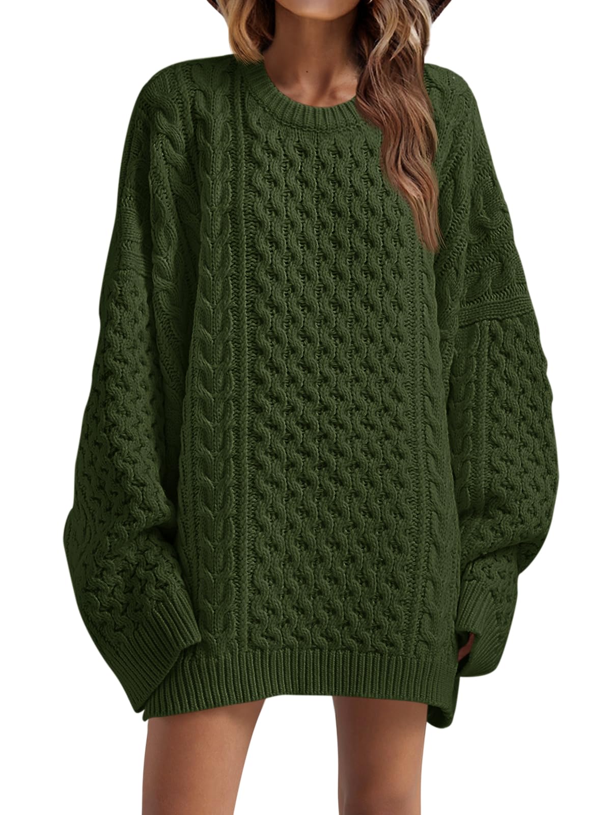 Saodimallsu Womens Oversized Sweaters Chunky Cable Knit Crewneck Long Sleeve Loose Tunic Sweater Tops