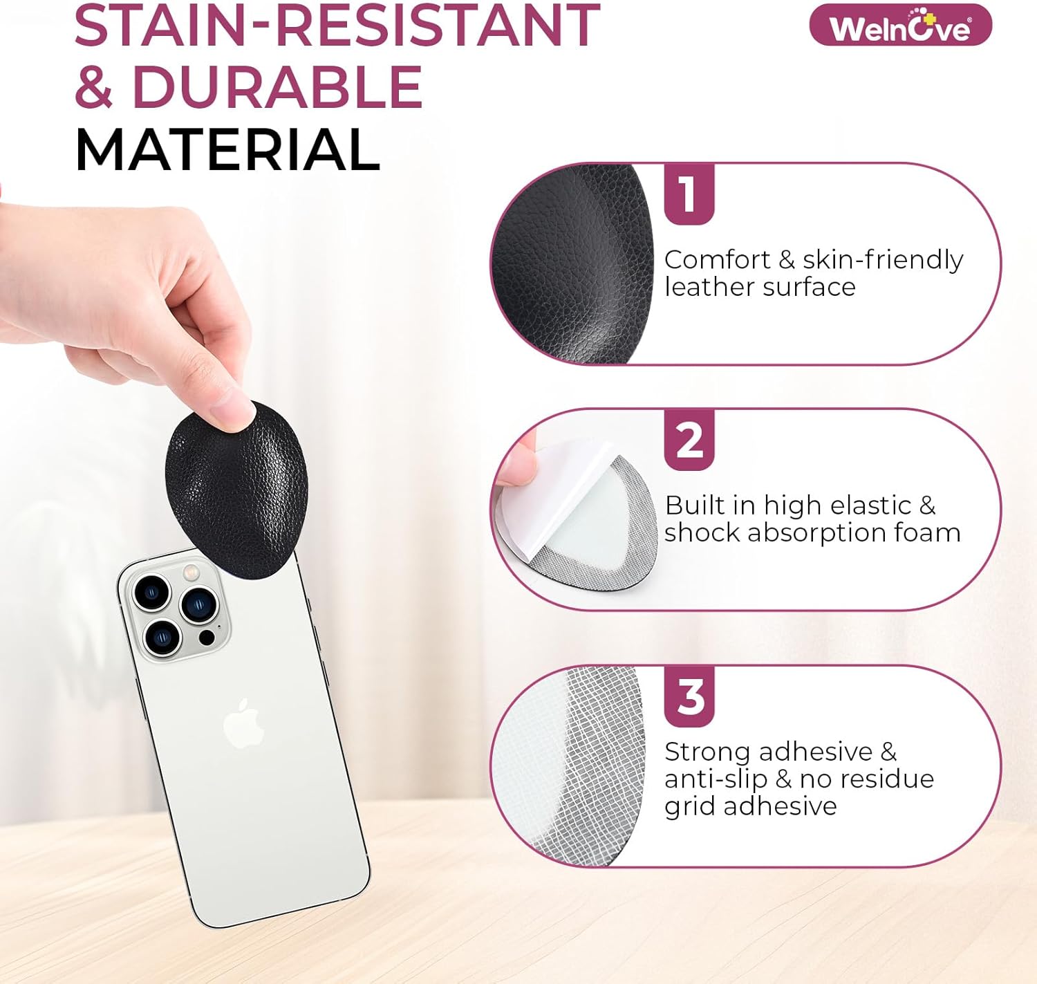 Welnove Metatarsal Pads for Women Men - Drip-Shape - Leather Ball-of-Foot Cushions for Forefoot Support - Soft Ball of Foot Pads for Metatarsalgia, Morton’s Neuroma, Fit for High Heels,Shoes(Size:S) - Image 6