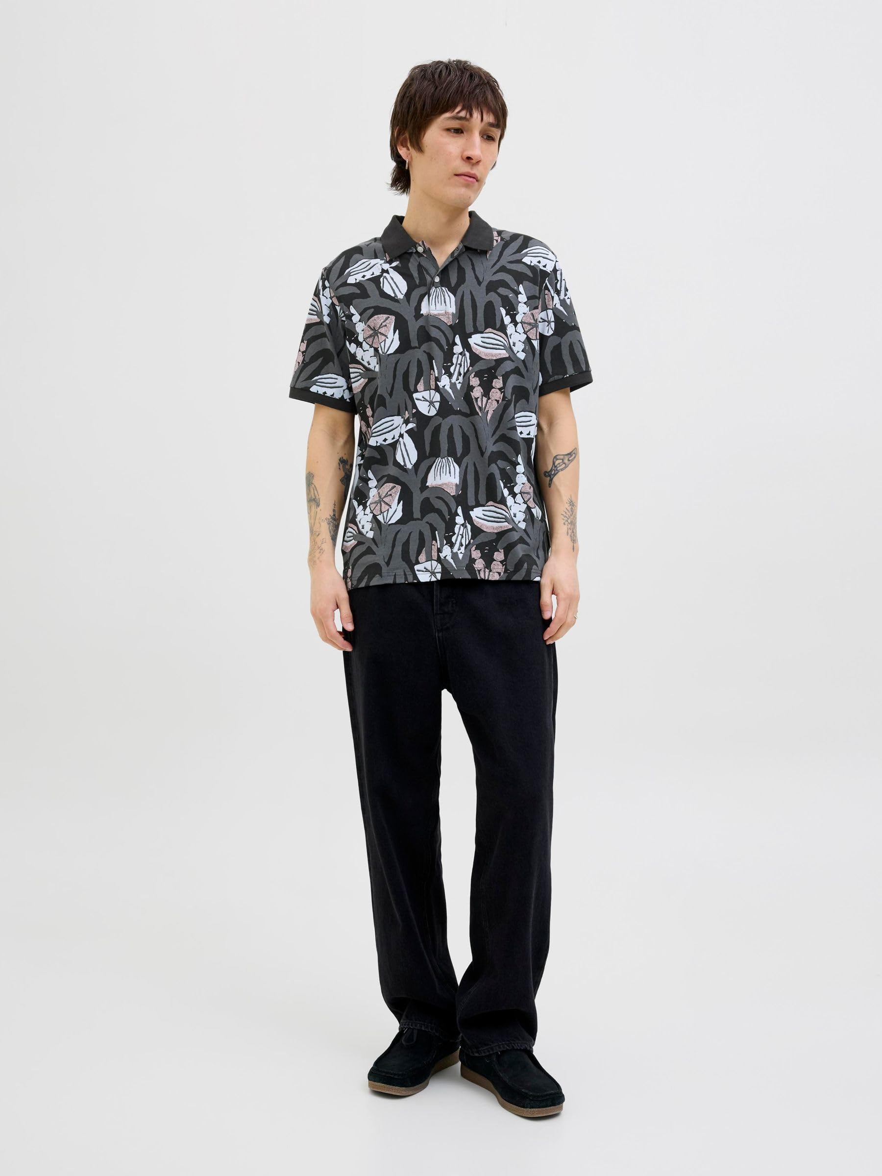 JACK & JONES Joralmeria AOP Polo Ss męskie, czarny, M