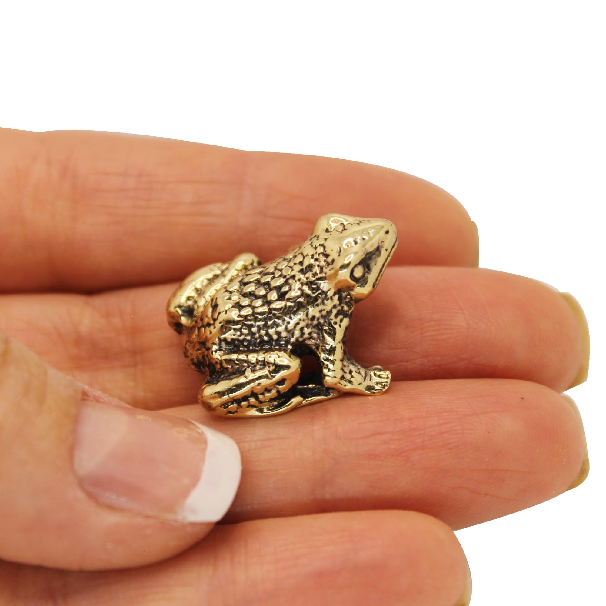 Frog Figurine Solid Brass Tiny Collectible Handmade Animal Sculpture Miniature