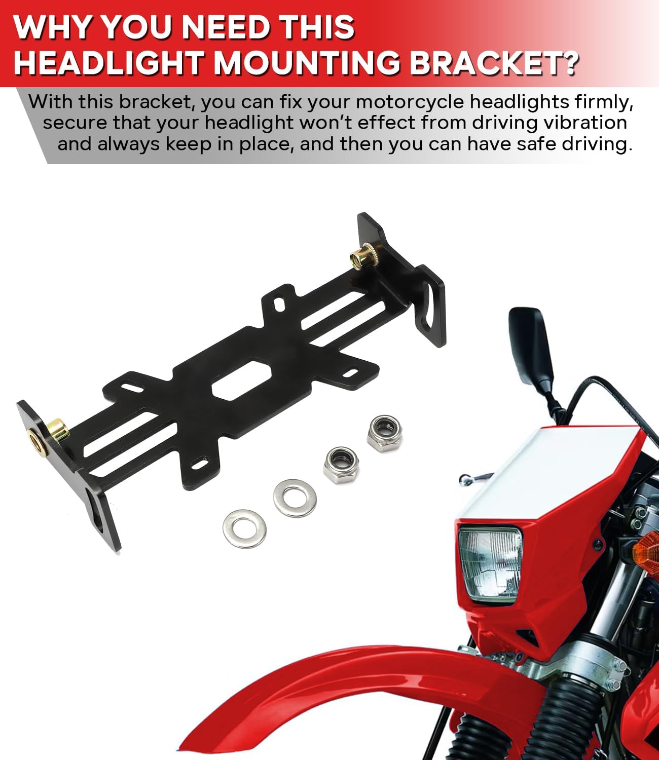 LED Headlight Mounting Bracket, Headlight Bracket for Suzuki DR-650 DRZ400 and Fits 4X6 LED Headlight, Motorcycle Headlight Mount Headlight Assembly Mounting Aluminum-Includes Lock Nuts Washers