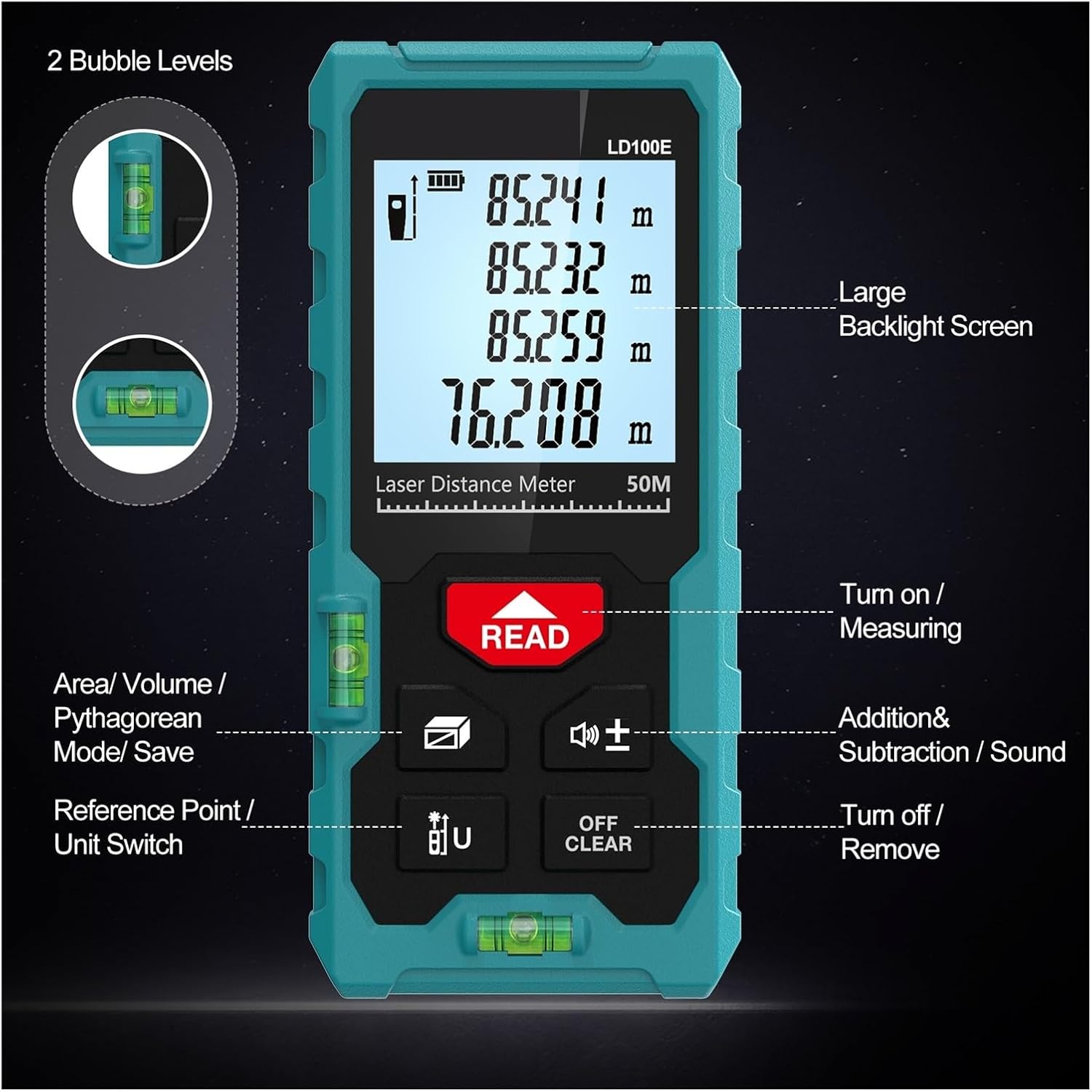 Rangefinder 50M 70M 100M Measurement Tool Tape High Accuracy Multiple Measurement Functions