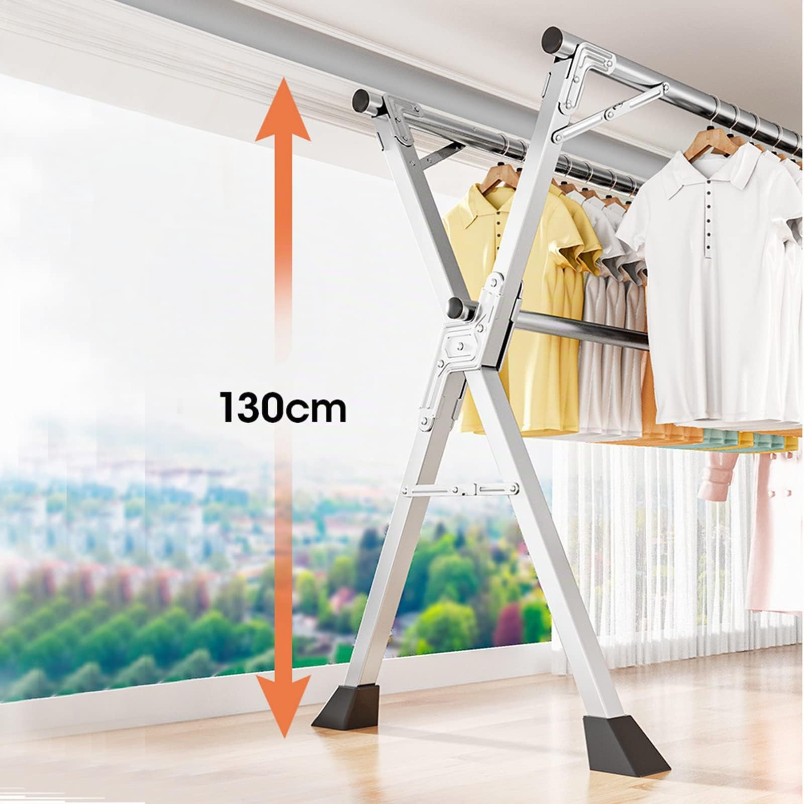 Poteau Etendoir Linge Exterieur, Etendage Linge Interieur Extensible, Etandoire à Linge Intérieur Pliant en Acier Inoxydable Con Pieds Antidérapants, Diamètre du Tube 2,5 cm,240cm
