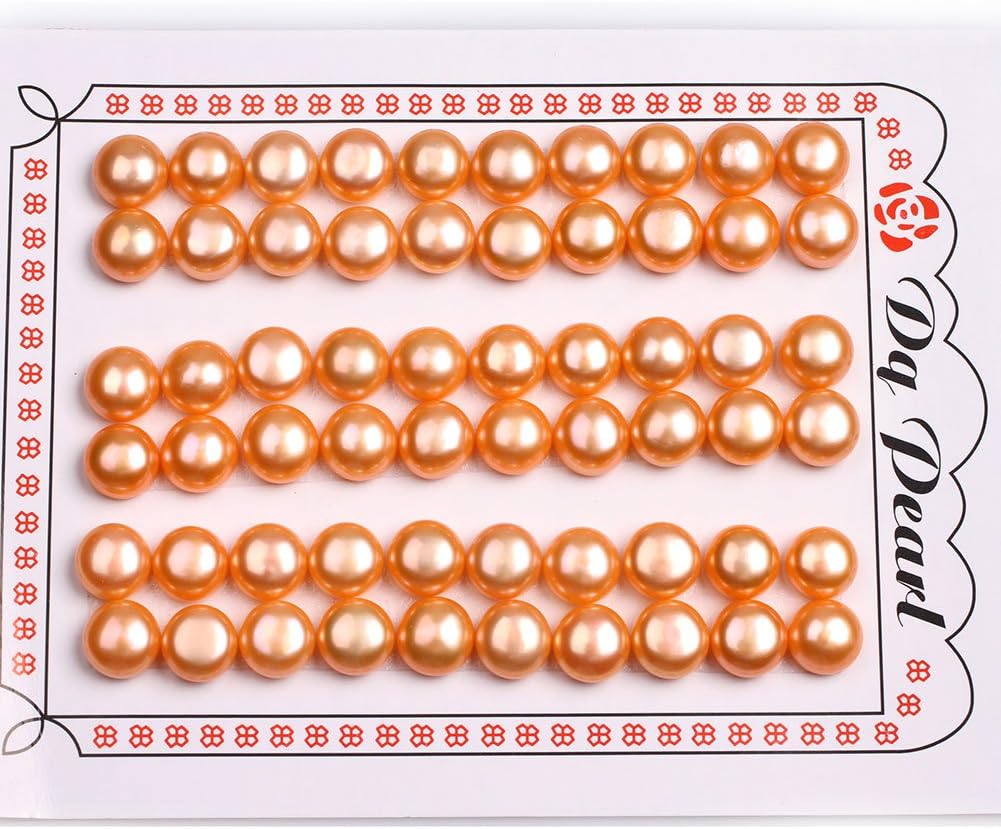 GEM-Inside 8mm Size 30 Pairs Glod Pearls Half Drilling Drill Freshwater Pearls Loose Beads Handmade Beads for Jewelry Making Stud Earring Jewelry Beading Supplies for Women