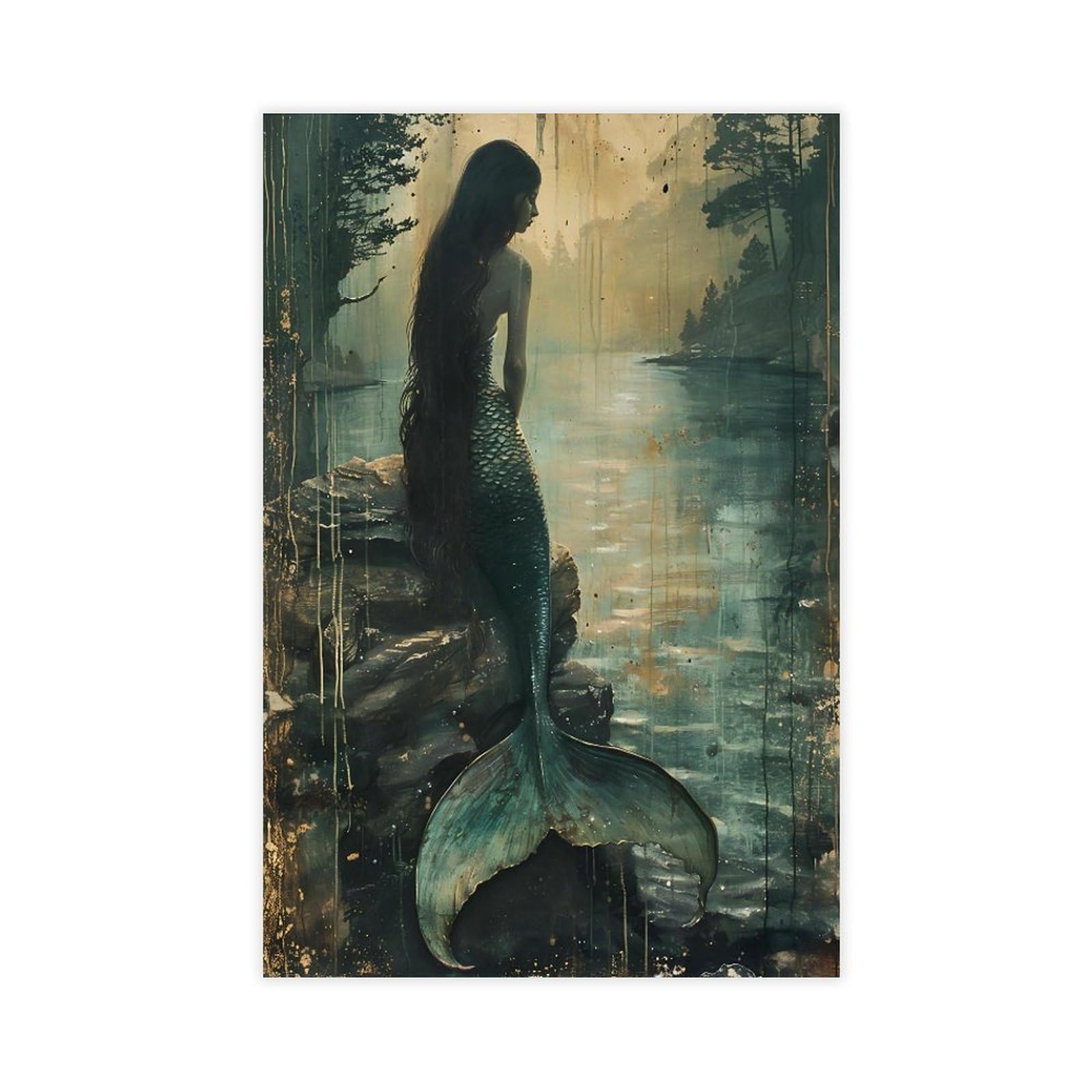 Bareronor Mermaid Poster Canvas Poster Bedroom Decor Landscape Office Room Decor Gift 24" L X 36" W