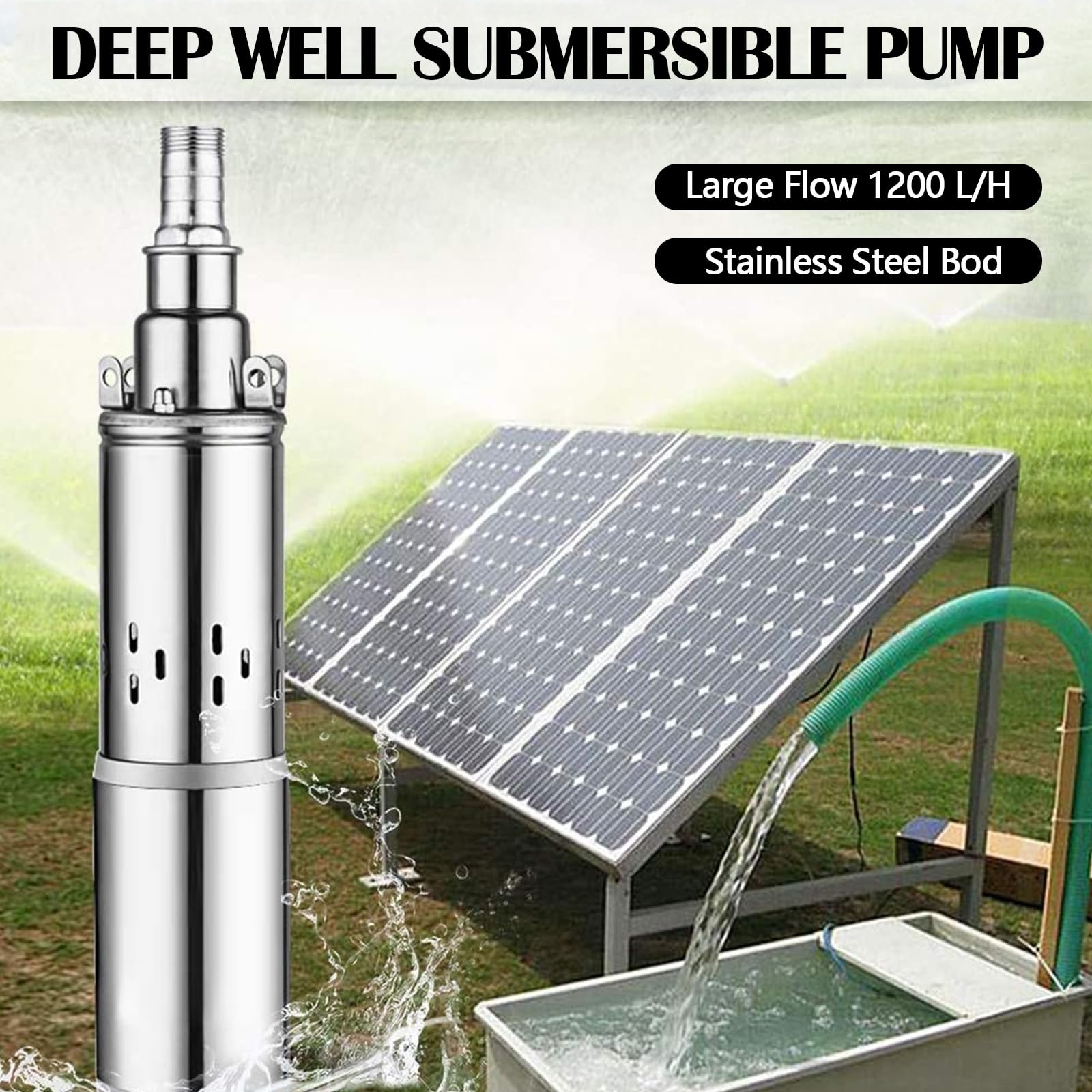 Bomba para Pozos Profundos, Bomba Sumergible para Pozos Profundos,Bomba de Agua Sumergible con Cable de 16m,Bomba de Agua Solar,Bomba para Pozos para Tierras de Cultivo Fábricas Minas
