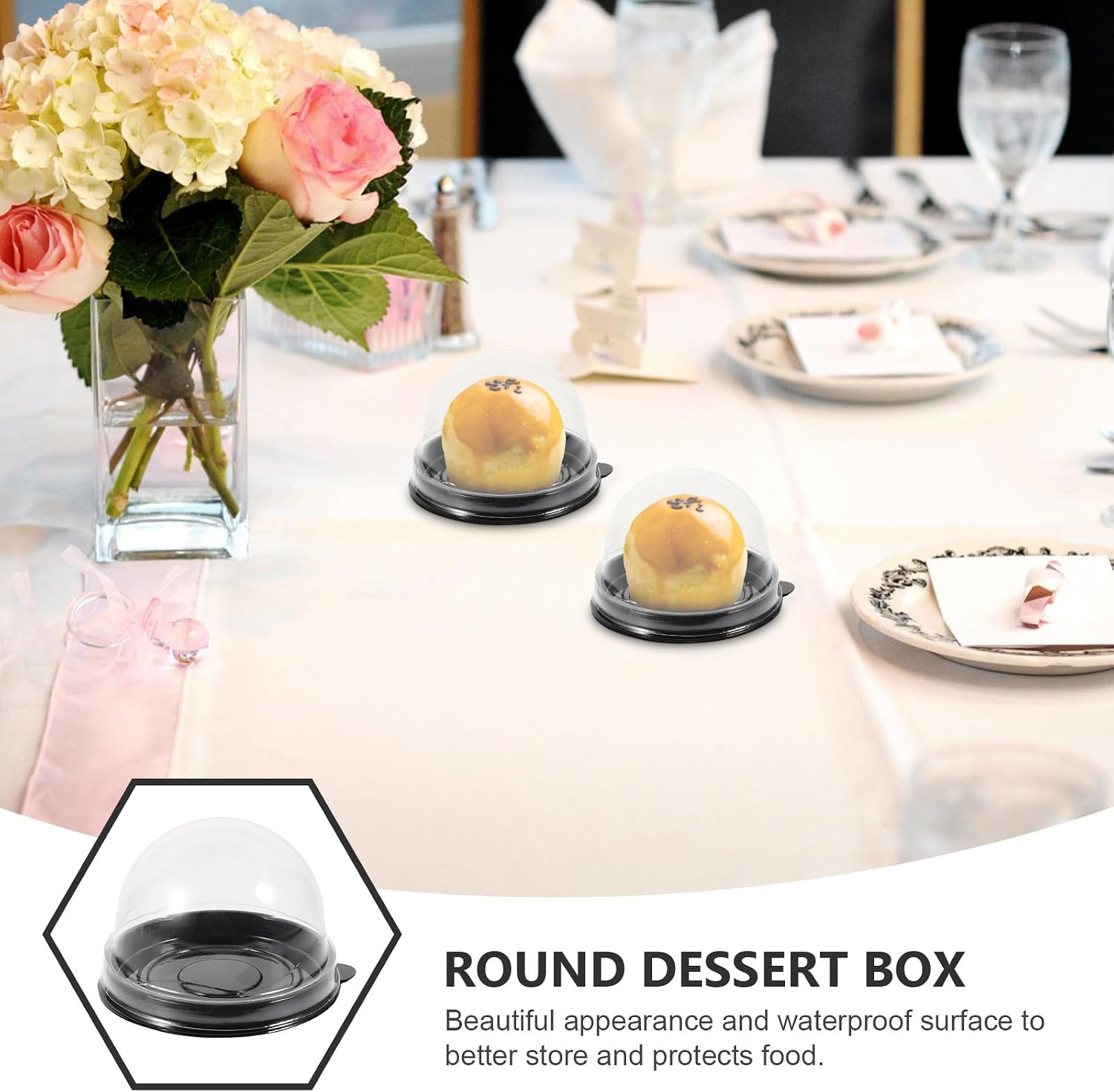 MAGICLULU 50pcs round Moon Cake Packaging Boxes Black Plastic Dome Dessert Wrapping Trays Food Storage Containers for Home Baking and Party Supplies