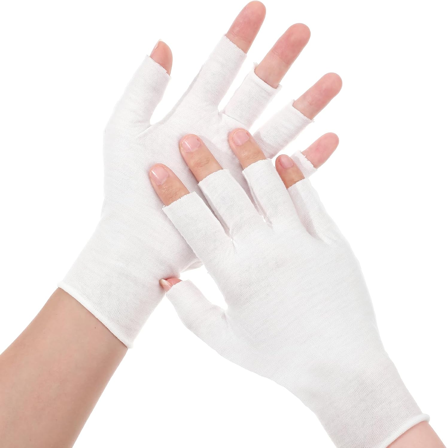 6 Pairs White Cotton Moisturizing Gloves Soft Fingerless Work Glove Liners Breathable Touchscreen-Friendly Cut 5 Fingertips Comfortable for Women Eczema Dry Hands Sleeping Overnight
