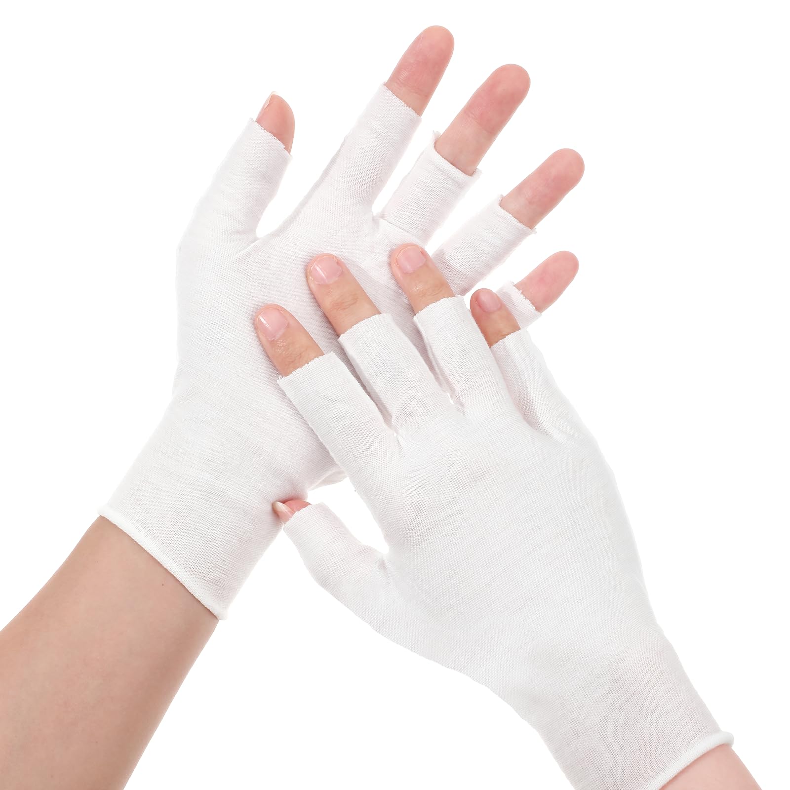 6 Pairs White Cotton Moisturizing Gloves Soft Fingerless Work Glove Liners Breathable Touchscreen-Friendly Cut 5 Fingertips Comfortable for Women Eczema Dry Hands Sleeping Overnight